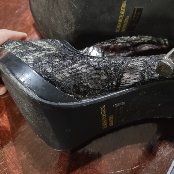 (Sh698) Deb,Black Lace Heels, 7.5,Open Toe - Picture 6 of 13